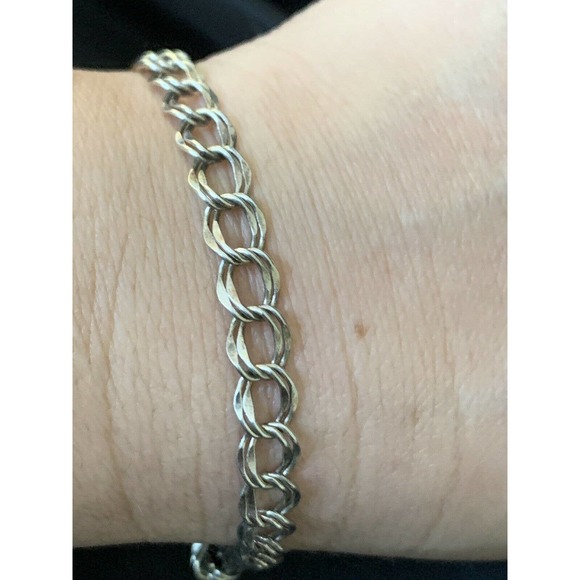 Sterling Bracelet Double Curb Chain Flat Bracelet - Picture 4 of 6